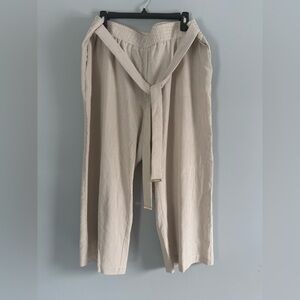 Calvin Klein Belted Pull on Cropped Wide Leg Pants 
size 0X seersucker pockets